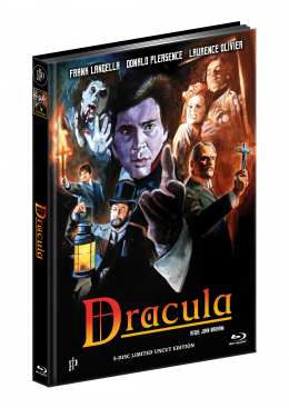 DRACULA (1979) - 5-Disc Ultimate wattiertes Mediabook Cover A - Rekonstruierte Original-Farbfassung [2 Blu-ray + 3 DVD] + inkl. A1 Poster, gerollt
