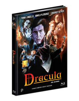 DRACULA (1979) - 5-Disc Ultimate wattiertes Mediabook Cover A - Rekonstruierte Original-Farbfassung [2 Blu-ray + 3 DVD] + inkl. A1 Poster, gerollt